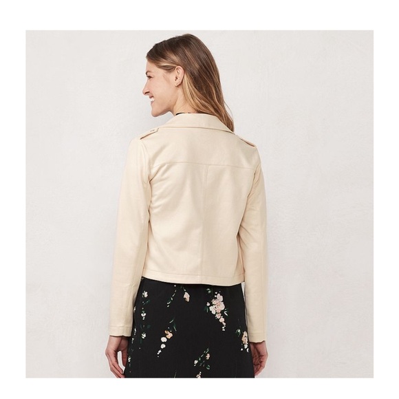 LC Lauren Conrad Cream Faux Suede Moto Jacket - Size XS - Picture 8 of 9